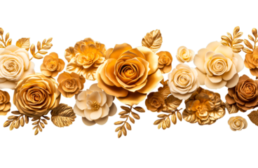 Golden Rose Floral Border: A delicate and elegant arrangement of golden roses and leaves, creating a luxurious and timeless border perfect for wedding invitations, floral arrangements.
