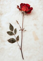 Dried red rose on parchment