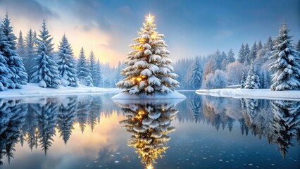Obraz premium Winter wonderland landscape of snow-covered Christmas tree in forest