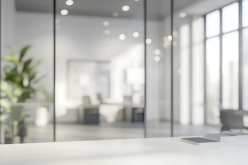 Sleek Minimal Office Interior With Glass Wall, Open Arrangemment