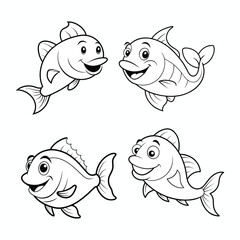 Fish happy line art