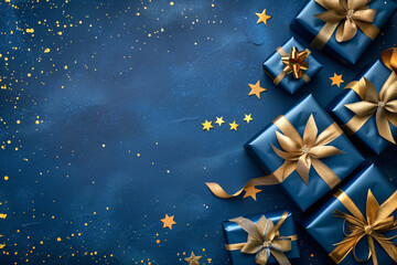 Christmas background card with blue gifts and copyspace copy space created with generative ai