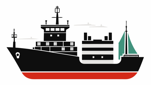 black ship with red hull and green sail clip art preview