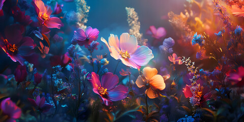 Enchanted Field of Glowing Flowers at Night