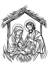 Beautiful illustration of the holy family in the manger, perfect for christmas crafts and activities © Running opossum