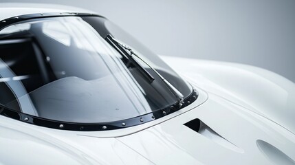 close up of the windscreen on race car, photographed in white studio space
