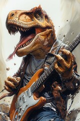 Fototapeta premium illustration t rex playing guitar metal band 