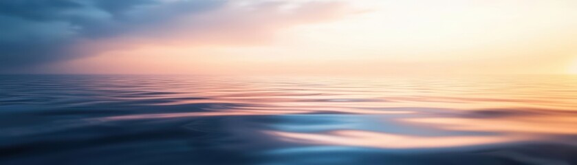 Stunning ocean view with tranquil waves at sunset, showcasing beautiful colors in the sky and water reflection.