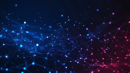 Fototapeta premium Abstract background with a network of connected dots and lines in blue and red, creating a futuristic and digital design.