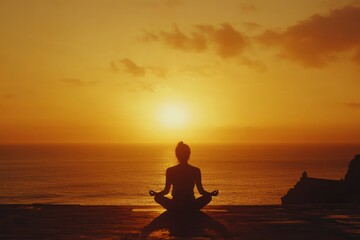 Fototapeta premium Peaceful Meditation at Sunset by the Ocean
