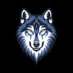   a stylized illustration of a wolf's head. The design features intricate patterns and shapes, predominantly in shades of blue and white, giving it a decorative and artistic appearance. 