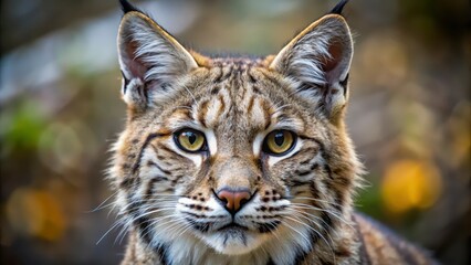 Obraz premium Close-Up of Bobcat in Forest - Striking Wildlife Image for Nature or Conservation-Themed Projects with a Fierce and Majestic Mood