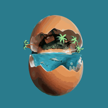 this a natural illustration inside the broken egg shell 