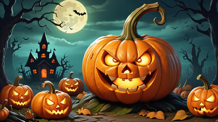 pumpkin fruit cartoon character illustration with scary expression on hellowen event