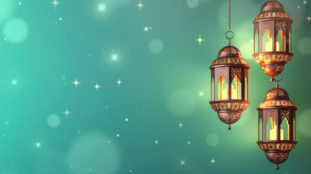 3d ramadan kareem concept with hanging lanterns decoration on blue background banner template design