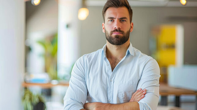 Angel investor with halo evaluating startup pitch, serene smile in soft morning light, entrepreneurial success concept