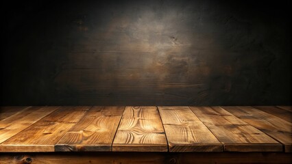 Wooden table with dark and blurry background