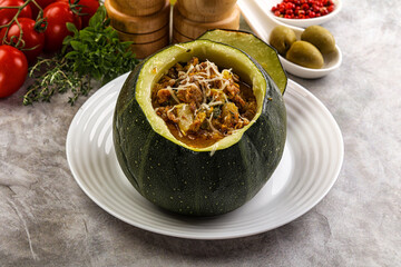 Baked round zucchini with meat