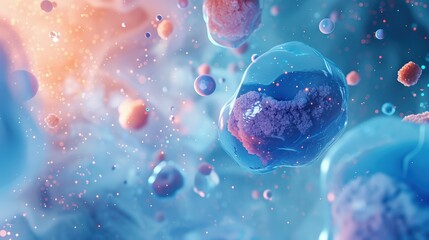 Naklejka premium Colorful illustration of cells swimming towards an egg symbolizing fertilization process