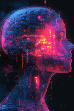 A digital brain composed of code segments on a pastel gradient,