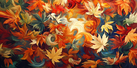 Autumn Leaves in Oil Painting Style