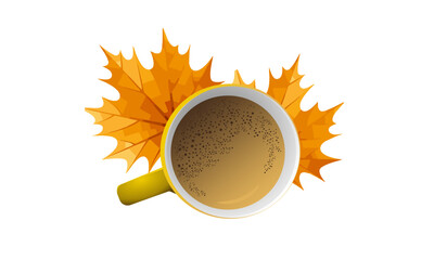 up of coffee stands on the leaves. autumn still lifes with leaves and a cup.