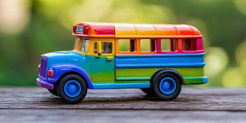 Miniature Toy School Bus on Wooden Surface