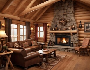 Fototapeta premium interior design of a log cabin