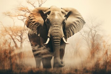 Fototapeta premium An elephant with dry forest wildlife outdoors animal.