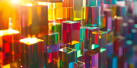 Vibrant Multi-Colored 3D Cubes Abstract Composition