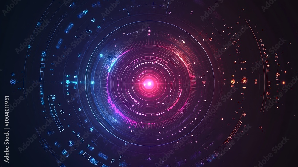 Poster Abstract futuristic technology background with glowing circles and lines.