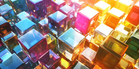 Vibrant Multi-Colored 3D Cubes Abstract Composition