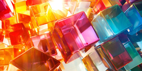 Vibrant Multi-Colored 3D Cubes Abstract Composition