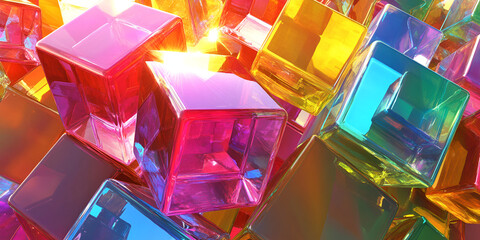 Vibrant Multi-Colored 3D Cubes Abstract Composition