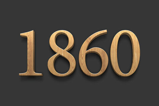 3D wooden logo of number 1860 on dark grey background.