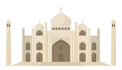 Mosque traditional Islam religious architecture with dome and minaret vector flat illustration