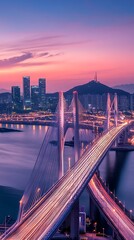 Obraz premium Majestic incheon bridge framing vibrant cityscape of korea picture