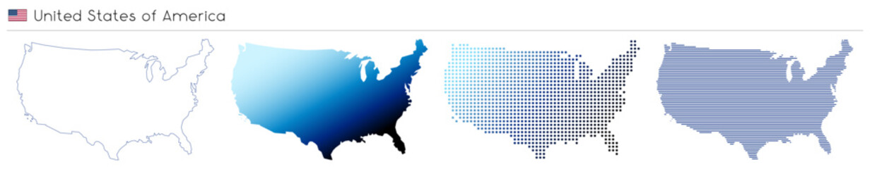 Fototapeta premium USA, United States of America - outline, gradient, dotted and lines geometrical country shape - vector illustration