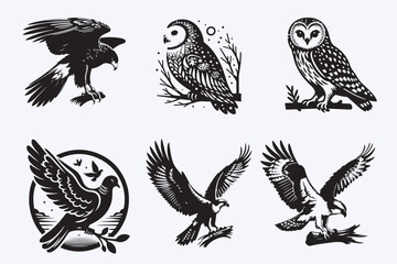 Create 6 Birds silhouette vector style with a white background