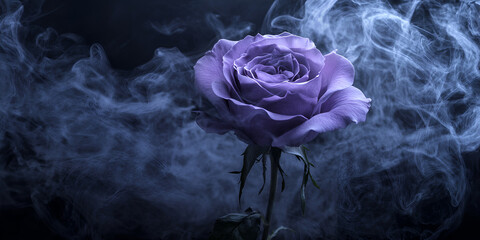 Mystical Purple Rose Enveloped in Smoke