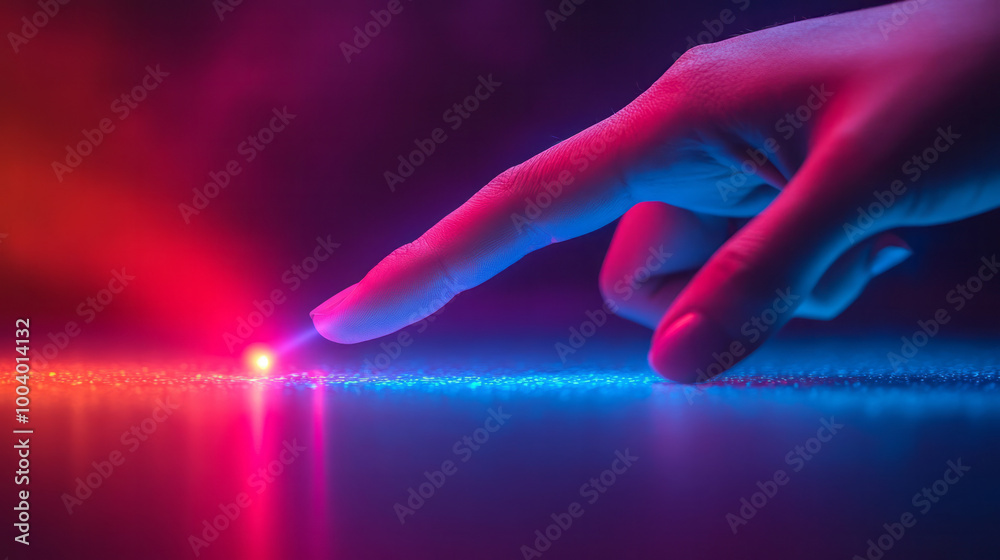 Poster a laser pointer and a presenterâ€™s hand ready to begin a lecture, isolated on a pastel background,