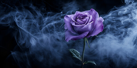 Mystical Purple Rose Enveloped in Smoke