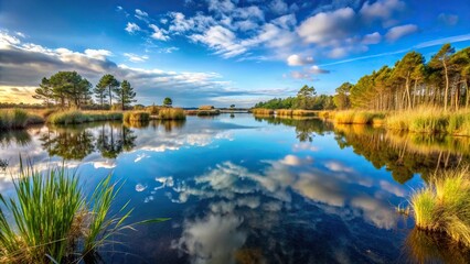 Naklejka premium Worm's eye view of Marais d Orx National Nature Reserve Labenne