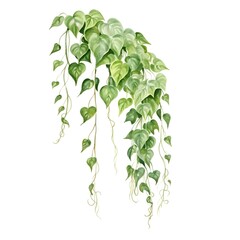 Watercolor of Cascading Ivy Plant with Long Vines on White Background