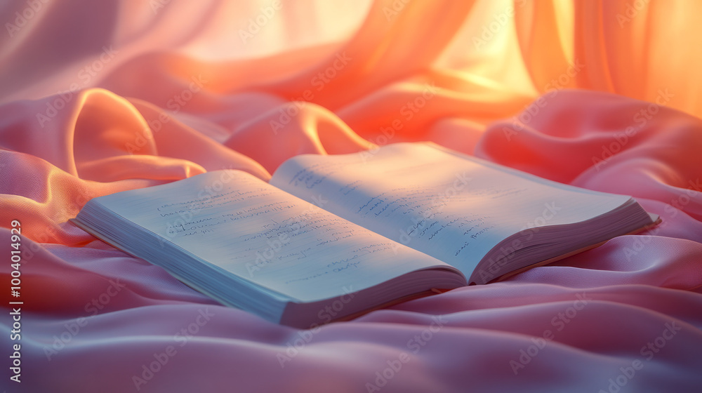 Aufkleber a notebook with handwritten self-study notes, floating on a light pastel canvas,