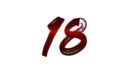 Obraz premium 3D blood red number design of 18 on white background.