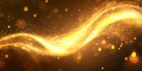 Golden Light Particles Flowing in Abstract Wave Form