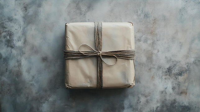 Minimalist wrapped gift on textured background
