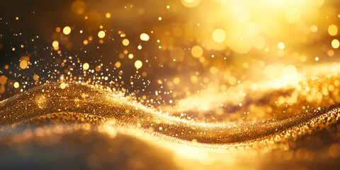 Golden Light Particles Flowing in Abstract Wave Form