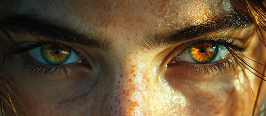 Close-up Portrait of a Woman's Eyes with Golden Brown Irises